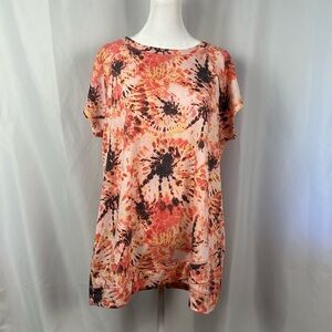 Ideology, Peach Berry Tie Dyed , Scoop Neck, Cap Sleeve Pullover Top,